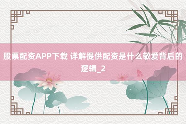 股票配资APP下载 详解提供配资是什么敬爱背后的逻辑_2