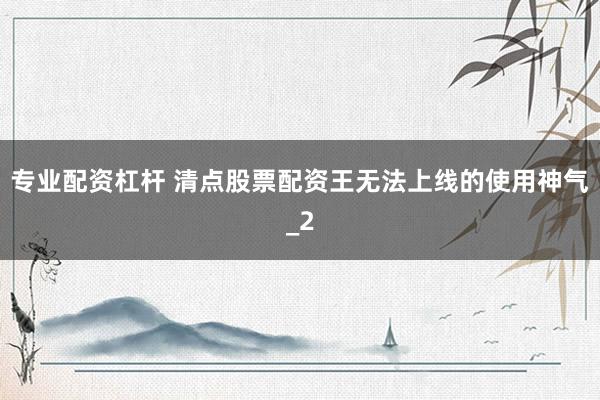 专业配资杠杆 清点股票配资王无法上线的使用神气_2