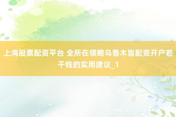 上海股票配资平台 全所在领略乌鲁木皆配资开户若干钱的实用建议_1